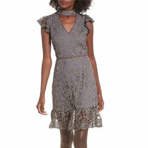 NWT J.O.A. Gray Lace Choker-Neck Dress